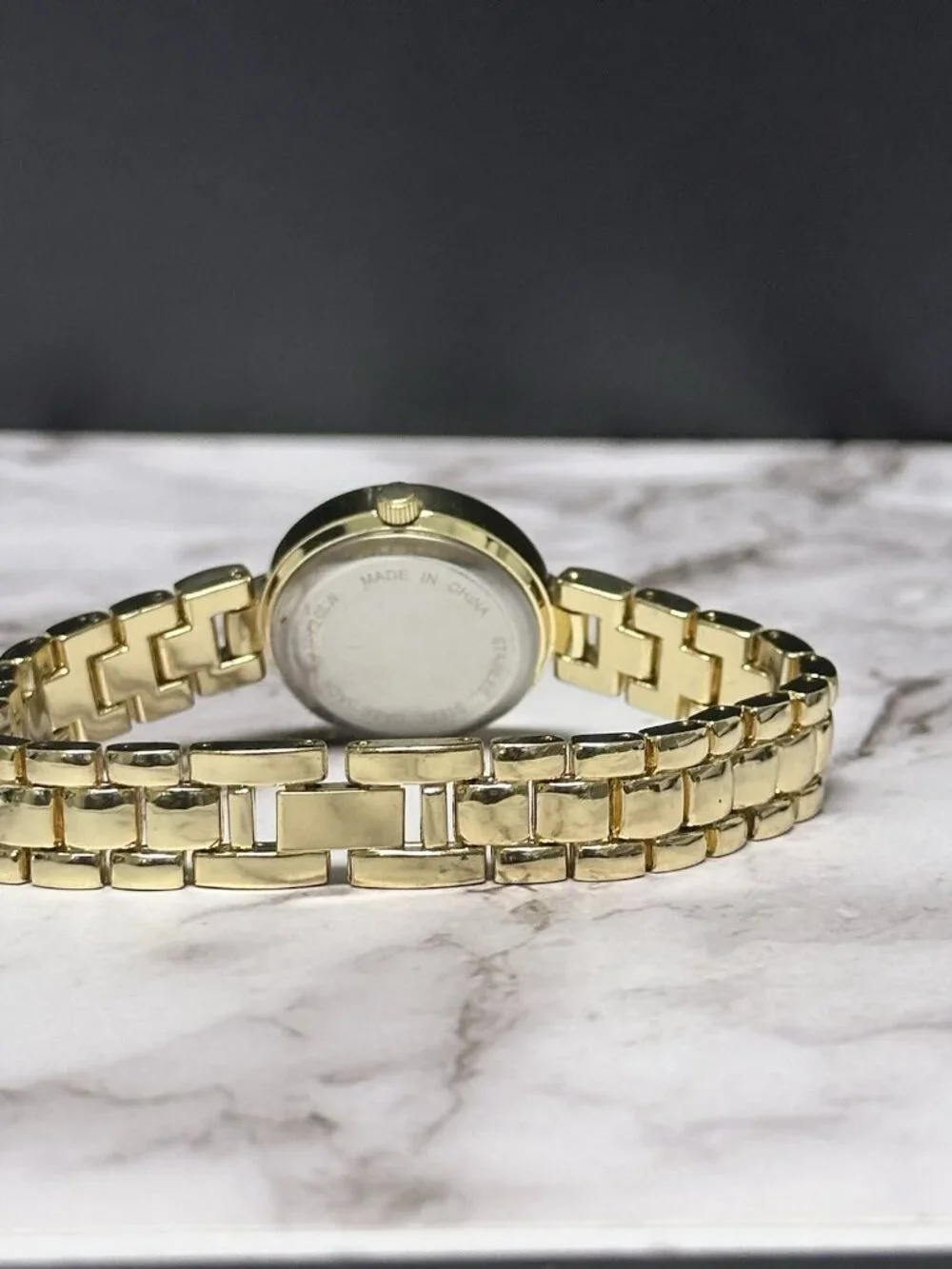 3/$30 L & Co Watch Women Gold Tone Round Dial Crystal Bezel New Battery 7.25